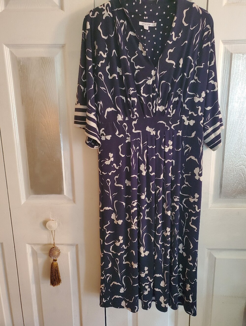 Printed Navy and White Midi Dress